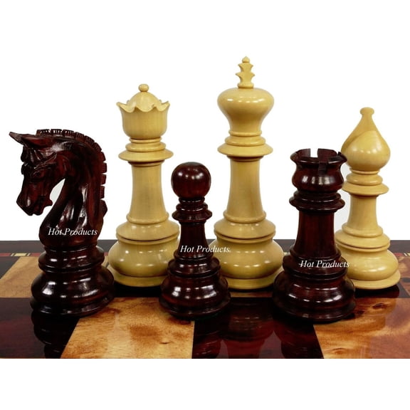 4Q BLOOD ROSEWOOD Large 4 3/8 Staunton LUXURY Chess Men Set Storage Box NO Board