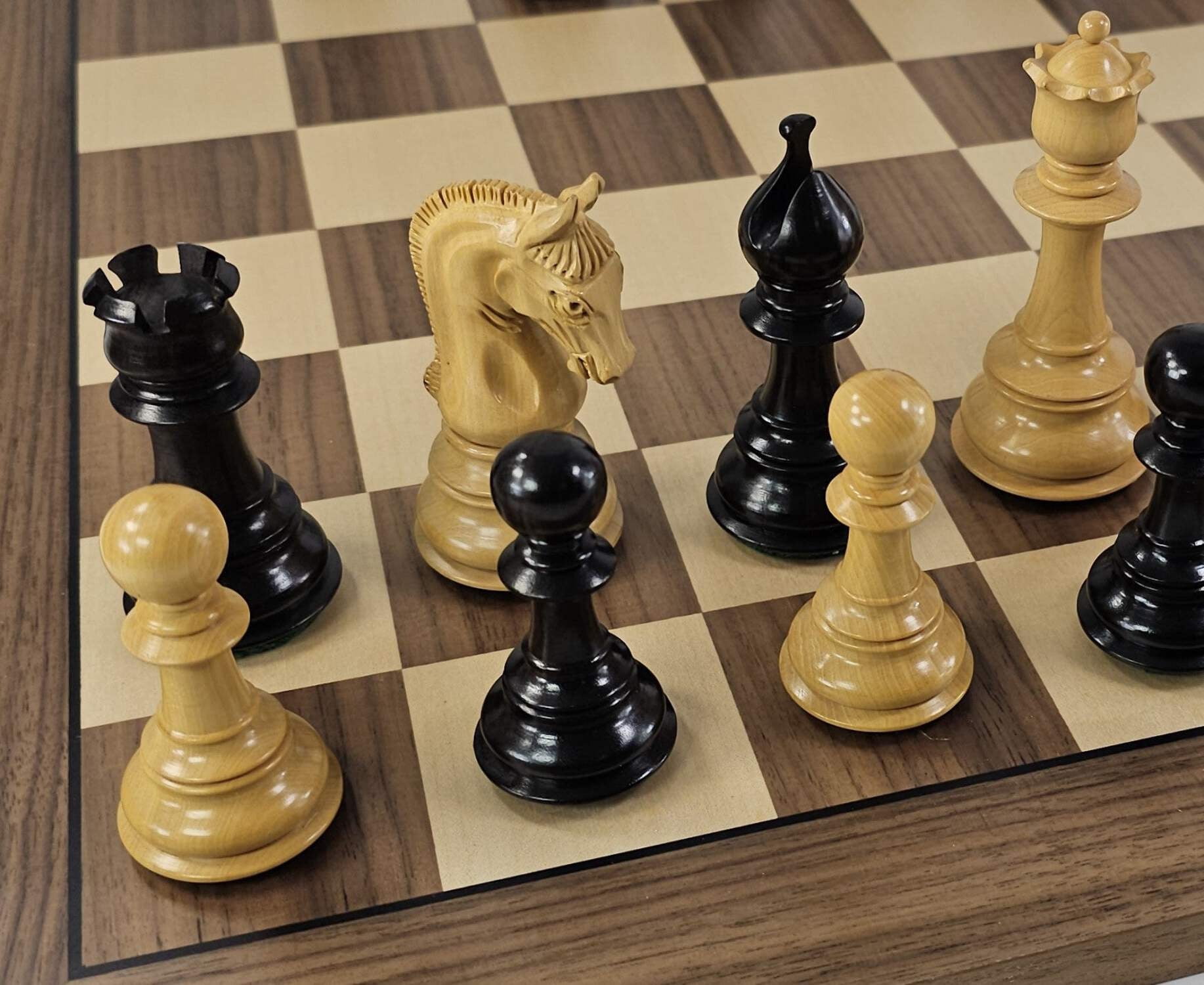 4Q Ebony  Boxwood Large 4 3/8 Staunton LUXURY Chess Set w/ 20 1/2" Walnut Board