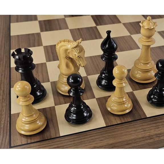 4Q Ebony  Boxwood Large 4 3/8 Staunton LUXURY Chess Set w/ 20 1/2" Walnut Board