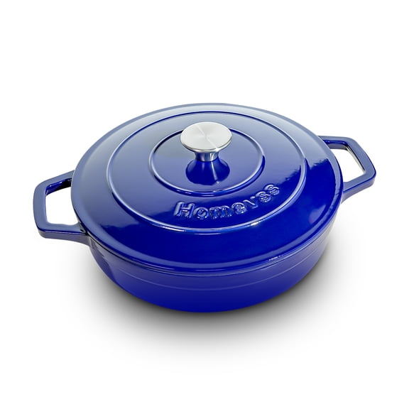 4QT Cast Iron Pan Enameled Non-Stick Stew Pan,Blue