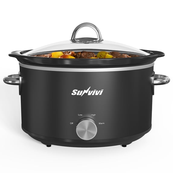 Heynemo 4QT Compact Slow Cooker & Food Warmer with 3 Temperature Settings, Dishwasher Safe - Black