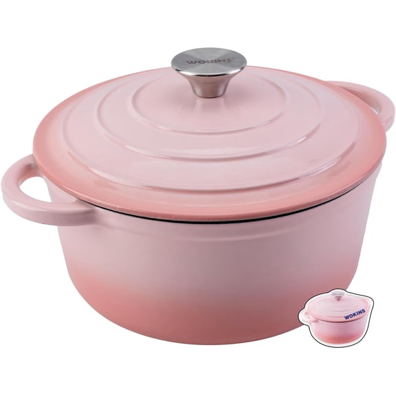 4QT Enameled Cast Iron Dutch Oven Pot with Lid,Heavy-Duty Cookware for Sourdough Bread Baking,Braising,Stews,Roasting,Oven Safe up to 500F,pink