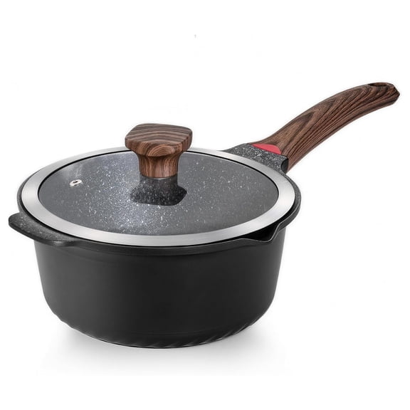 4QT Nonstick Stockpot with Lid, Large Saucepan, Black