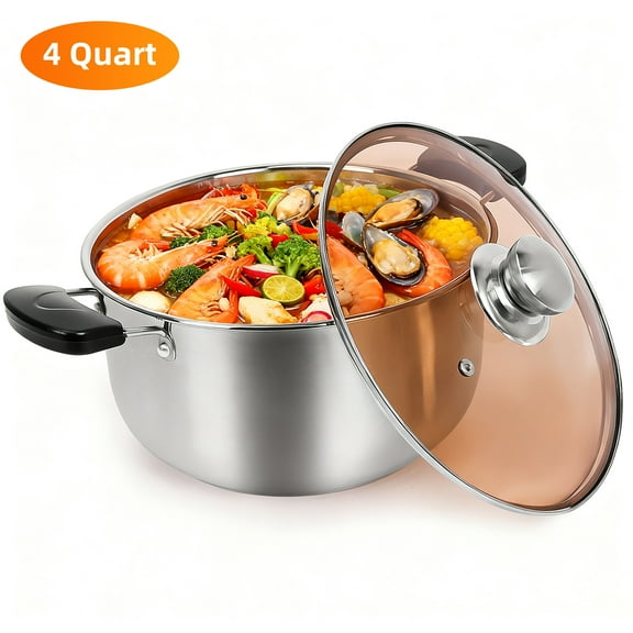 GPED 4QT Stock Pot with Lid, Stainless Steel Soup Pasta Pot with Visible Lid for Soup Pasta Vegetable, Induction Cooking Pot for All Stoves, Sturdy & Double Handle, Dishwasher Safe