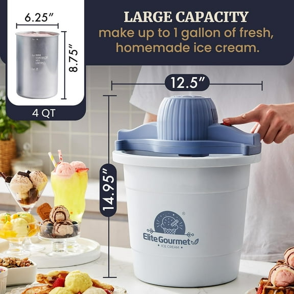 4Qt Electric Ice Cream Maker - Periwinkle, Portable Frozen Dessert Machine for Homemade Gelato Sorbet