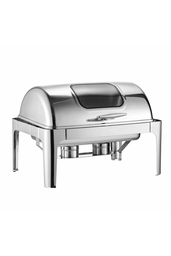 4Qt Rectangle Chafing Dish Set - Stainless Steel Roll Top Buffet Server - 2 Half Size Pans - Catering Warmers for Events, Weddings, Parties