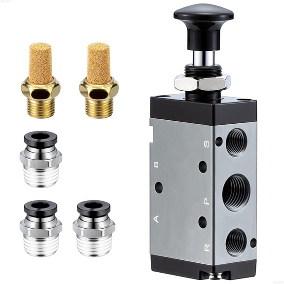 4R210-08 Pneumatic Air Hand Lever Valve, 5 Way 2 Position 1/4 Inch NPT Manual Control Direct Drive Air Solenoid Valve