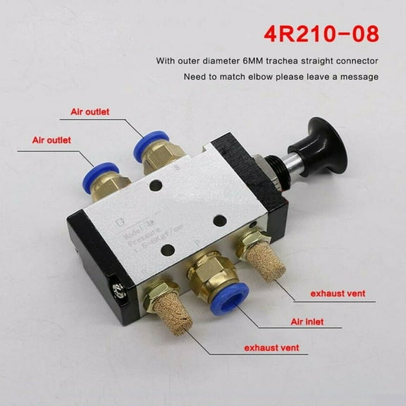 4R210-08 Push Pull Pneumatic Valve 5 Ways 2 Pos 1/4" For BSPT& Connector Silencer likeweier