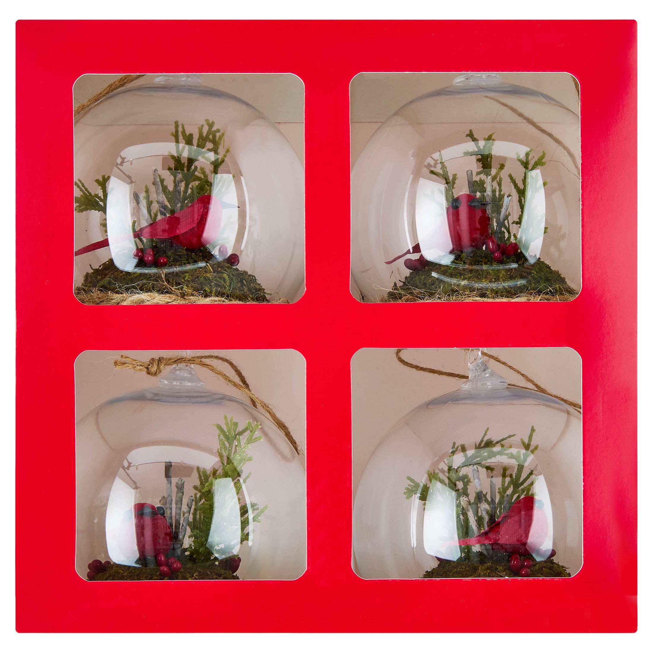 4-Count Multicolor Cardinal Scene in Ball Shatterproof Christmas Ornaments, 4", by Holiday Time