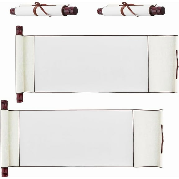 4Rolls Blank Paper Scrolls with Wood Rods Blank Painting Scroll Long Aged Blank Scroll on Wood Rods