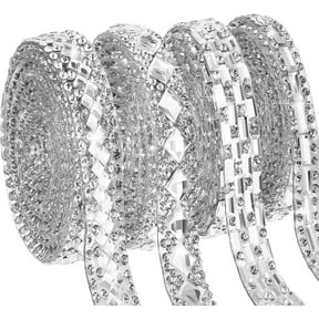 4Rolls Crystal Rhinestone Ribbon Shiny Rhinestone Ribbon Resin Diamond Ribbon Self-Adhesive Diamond Bling Ribbon for Arts Crafts DIY Party Decor