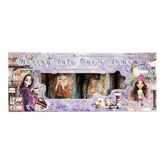 4Rolls Pre Cut PET Decorative Tape 60mmX2M Cartoon Girl Sticker Tape for Scrapbooking Journal Photo Album Packaging