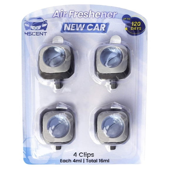 4SCENT Car Air Fresheners Vent Clip | Perfect Scented Car Accessories for Men and Women | Essential Car Odor Eliminator | Long-Lasting Fragrance up to 120 Days | 4 count 4 ml Each | New Car