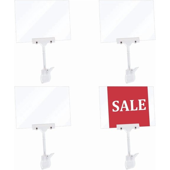 4Set Acrylic Sign Holder with Plastic Clamp Rectangle Clear 305x151.5x53mm