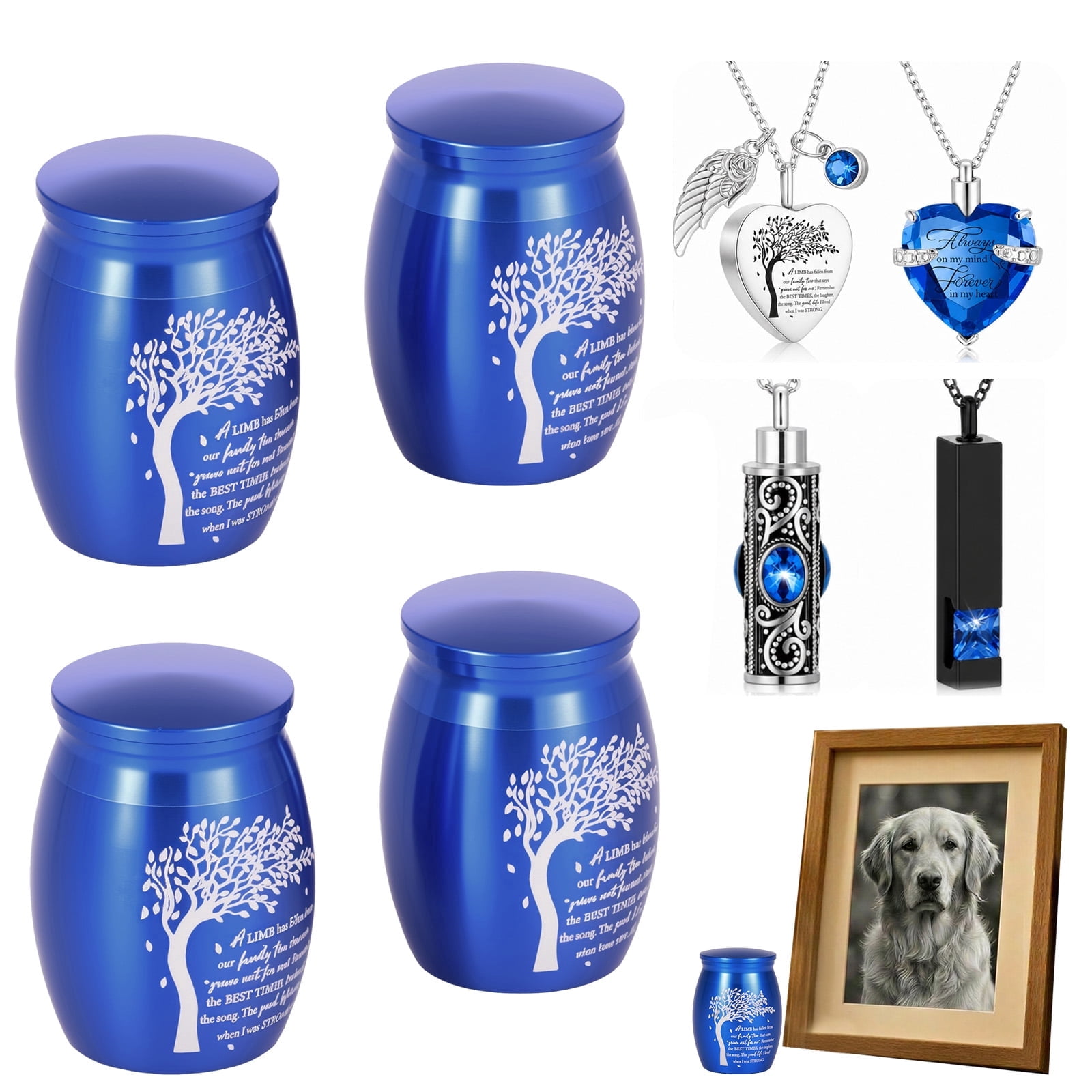 4Set Cremation Urn Necklace Set Tree of Life Pattern Small Pet Ash Memorial Keepsake Urn Mini Funeral Ashes Holder for Human Pet Loved Ones
