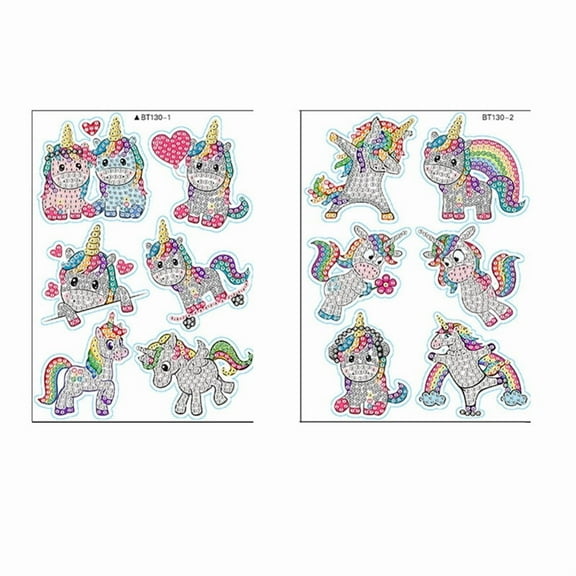 4Set DIY Diamond Painting Sticker Kit Including Resin Rhinestones Bag Diamond Sticky Pen Tray Plate and Glue Clay Unicorn 180x130mm 2 sheets