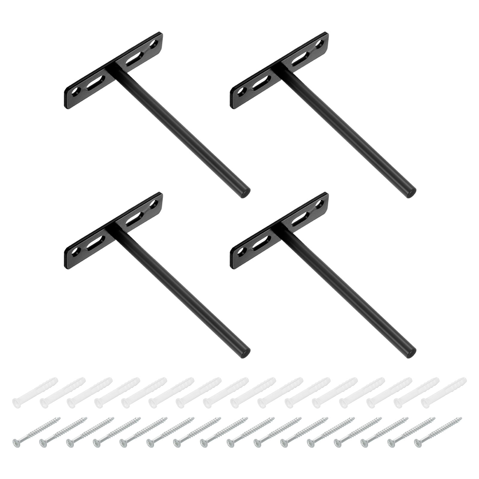 4Set Floating Shelf Brackets, 6" 4 Holes Iron Hidden Shelf Supports, Black