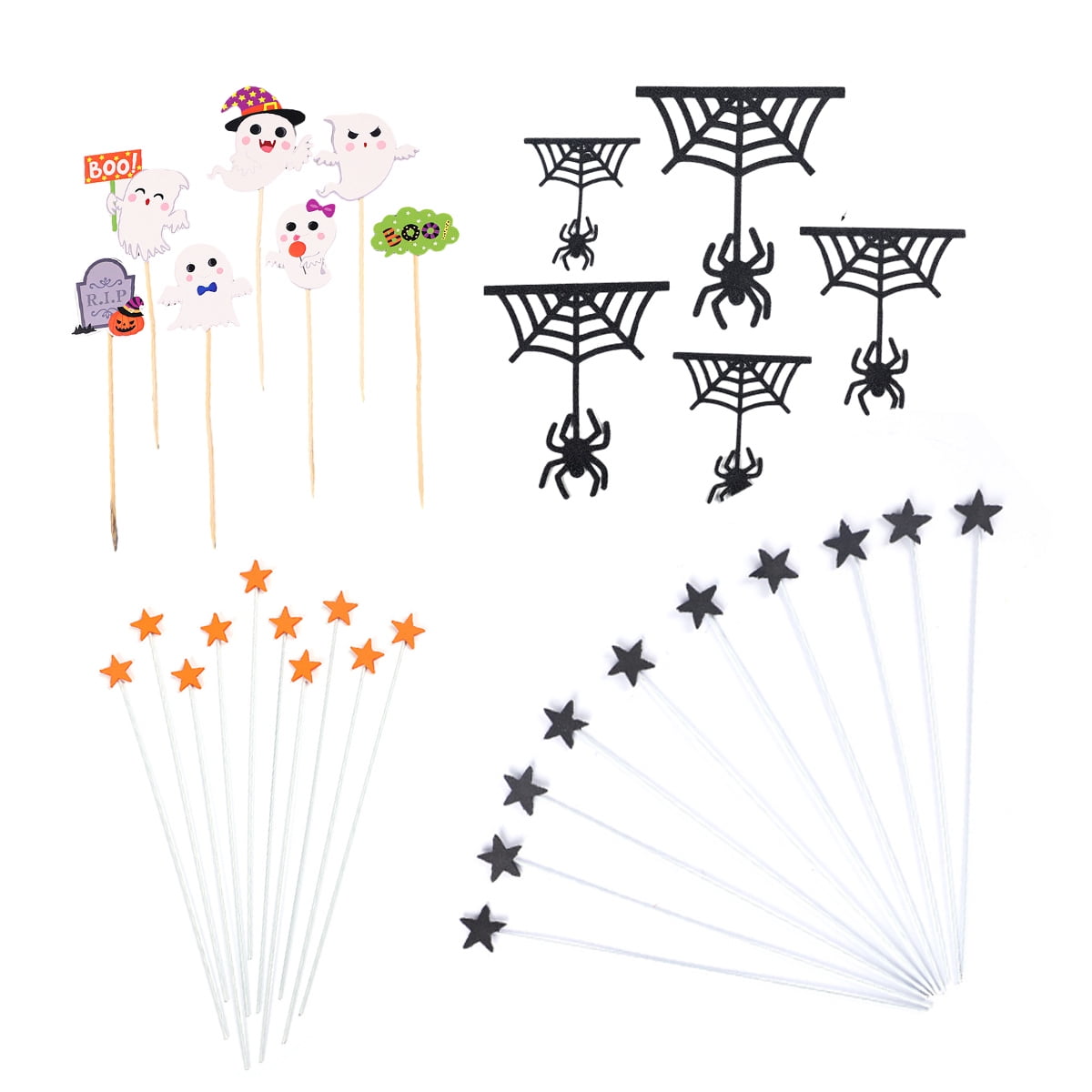 4Set Halloween Cake Topper Ghost Spider  Star Cake Pick for