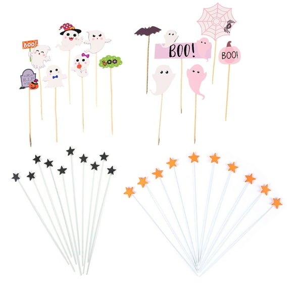 4Set Halloween Cake Topper Ghost Spider Web Star Cake Pick for Halloween Theme Baby Shower Birthday Party Cake Decorations Supplies