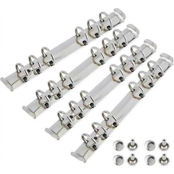 4Set Iron Notebook 6-Ring Loose Leaf Book Binder Hinged Clamp O Rings Binding Spines Combs for Organizers Planners Platinum 180x20x25mm Hole: 4mm Ring: 23mm