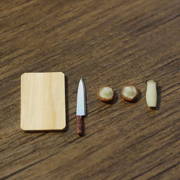 4Set Mini Resin Mushroom & Wooden Cutting Board & Alloy Kitchen Knife Sets Miniature Ornaments Micro Landscape Dollhouse Accessories Pretending Prop Decorations Mixed Color 9~36x5~25mm 5pcs/set