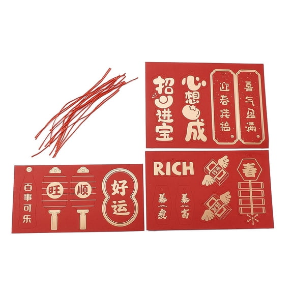 4Set Paper Spring Festival Pendant Decorations New Year Chinese Character Blessing Word Hanging Ornaments for Door Window Bonsai Red Pendants: 31~129x48~71x0.5mm Hole: 4mm 14pcs/set