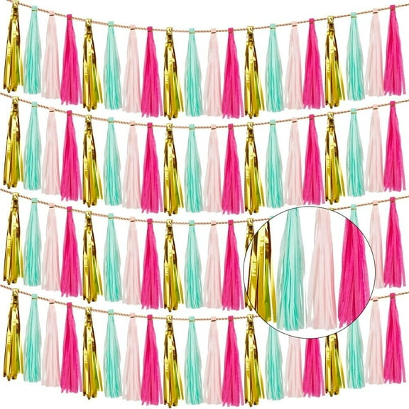 4Set Tassels Garland Fringe Banner Shiny Tassel Garland Tissue Paper Tassel Banner Fringe Garland Wall Decor Pink Tassel Backdrop for DIY handcrafting