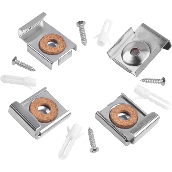 4Sets (16 Pieces) Mirror Hanger Clips Set, Unframed Mirror Mount Clips, Metal Spring Loaded Mirror Hanger Clips with Screws and Rawl Plugs