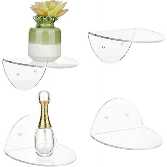 4Sets Acrylic Floating Shelves 4.4inch Flat Round Clear Acrylic Wall Mounted Shelves Mini Collectibles Organizers Universal Shelves for Security Cameras Speakers Makeup Figures