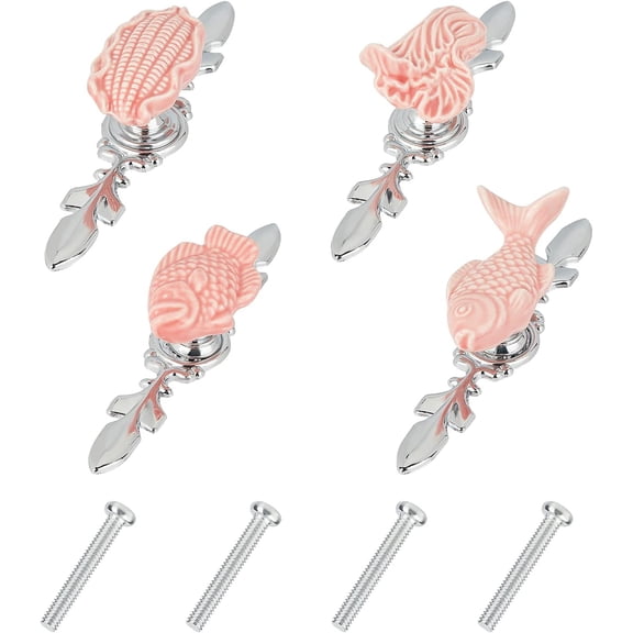 4Sets Ceramic Cabinet Knobs Creative Corn Cabbage Fish Cupboard Door Pull Handles with Zinc Alloy Finding and Mounting Screws DIY