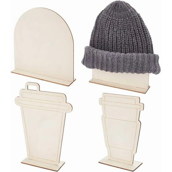 4Sets Hat Wooden Display Stand Coffee Cup Shape Beanie Hats Holder Display Stand Removable Beanie Hat Holder Organizer for Hat Display and Accessories 9.84x5x0.11inch Bisque