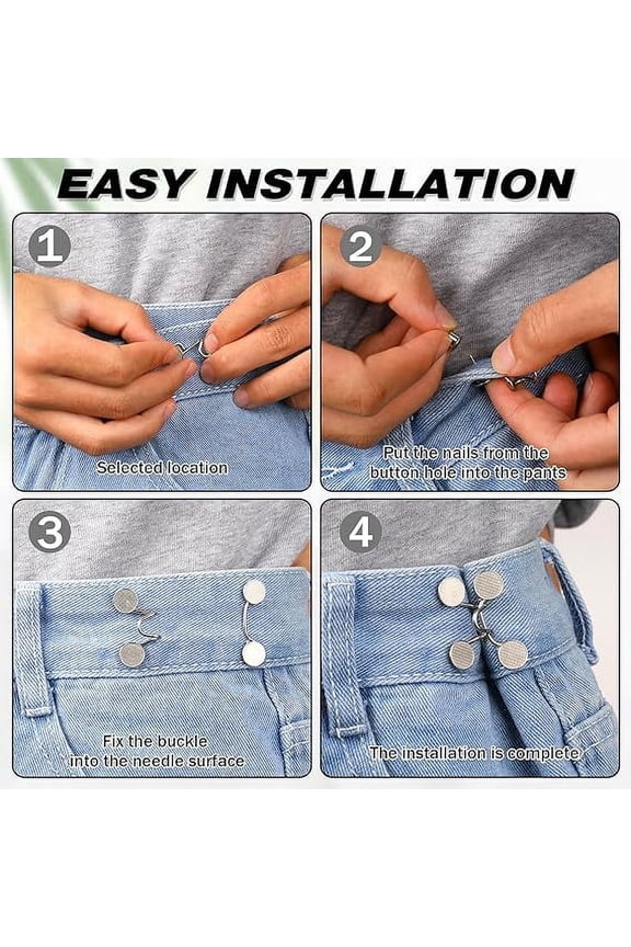 4Sets Jean Buttons for Loose Jeans, Pant Waist Tightener, Silver Metal Adjustable Reusable Jean Buttons for Loose Jeans for Men and Women, 2.7 * 2.7 * 1.2cm