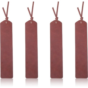 4Sets Leather Bookmarks Vintage Brown Leather Page Markers with Leather Rope Graduation Reading Halloween Christmas Gifts
