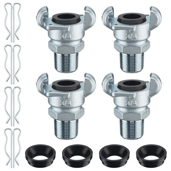 4Sets NPT Air Hose Fitting 2 Lug Universal Coupling Chicago Fitting for Female and Male End (Male End,3/4Inch),4Sets * NPT Air Hose Fitting,Silver