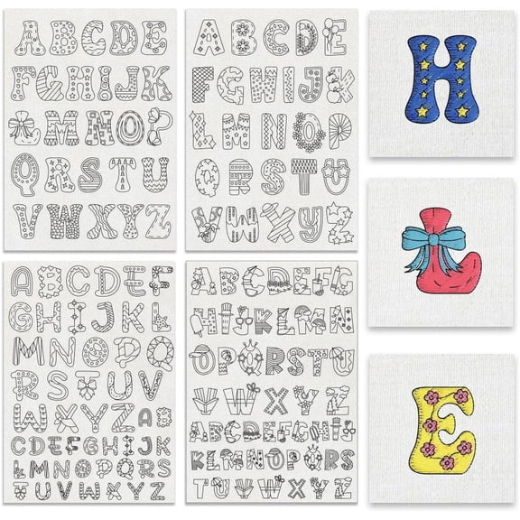 4Sheets 156Pcs Funny Alphabet Water Soluble Hand Sewing Stabilizers 6 Styles A~Z Letters Tear Away Water Soluble Embroidery Patterns for Carves