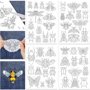 4Sheets 50Pcs Insect Patterns Stick and Stitch Water Soluble Stabilizer