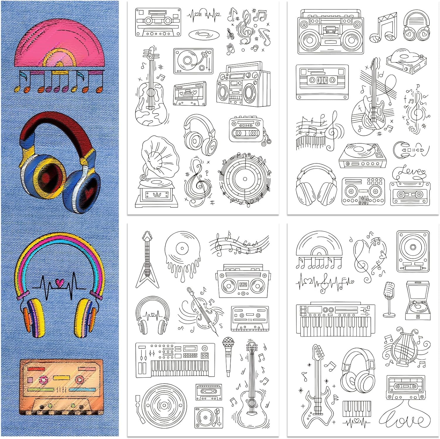 4Sheets 50Pcs Music Water Soluble Embroidery Stabilizer Guitar Hand