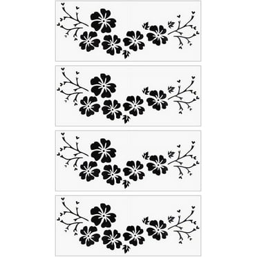 4Sheets Hibiscus Flower Car Sticker Hawaiian Stickers and Decals Black Automotive Decals Waterproof Vinyl Automotive Exterior Decor