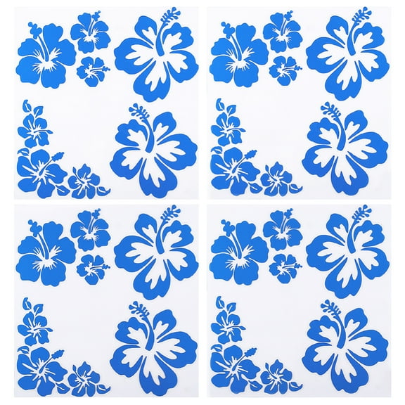 4Sheets Hibiscus Flower Car Sticker Hawaiian Stickers and Decals Blue Reflective Stickers Waterproof Vinyl Automotive Exterior Decor