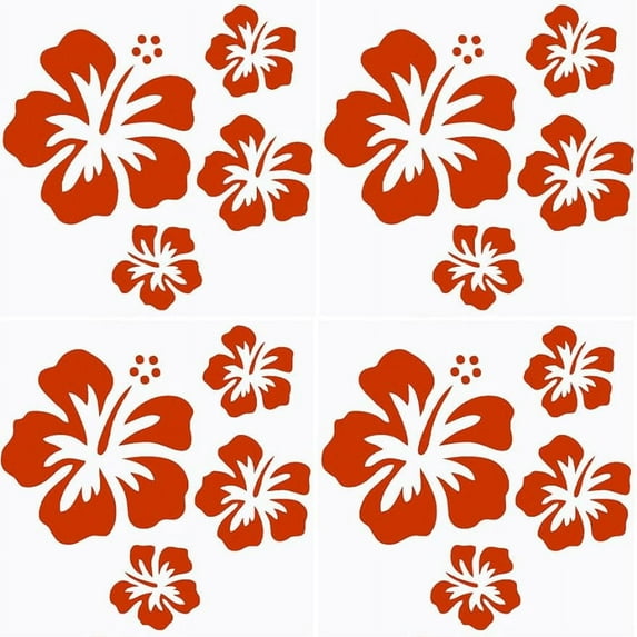 4Sheets Hibiscus Flower Car Sticker Hawaiian Stickers and Decals Red Reflective Stickers Waterproof Vinyl Automotive Exterior Decor