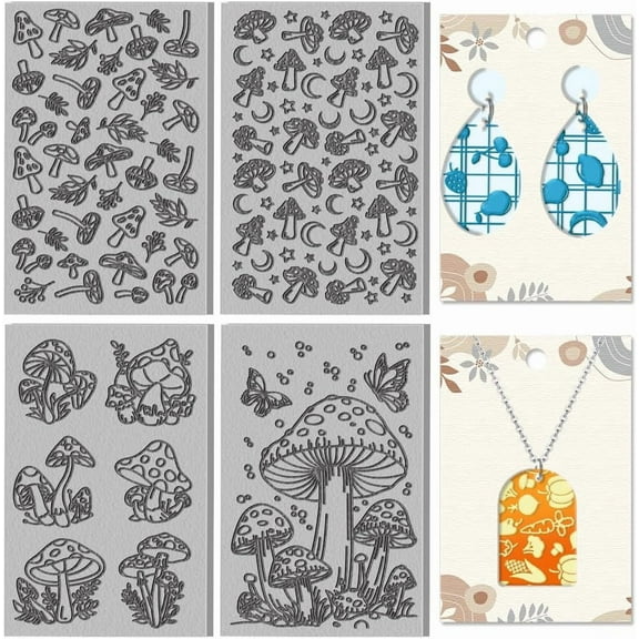 4Sheets Mushrooms Leaves Polymer Clay Texture Sheet Butterfly Rubber Clay Texture Mat