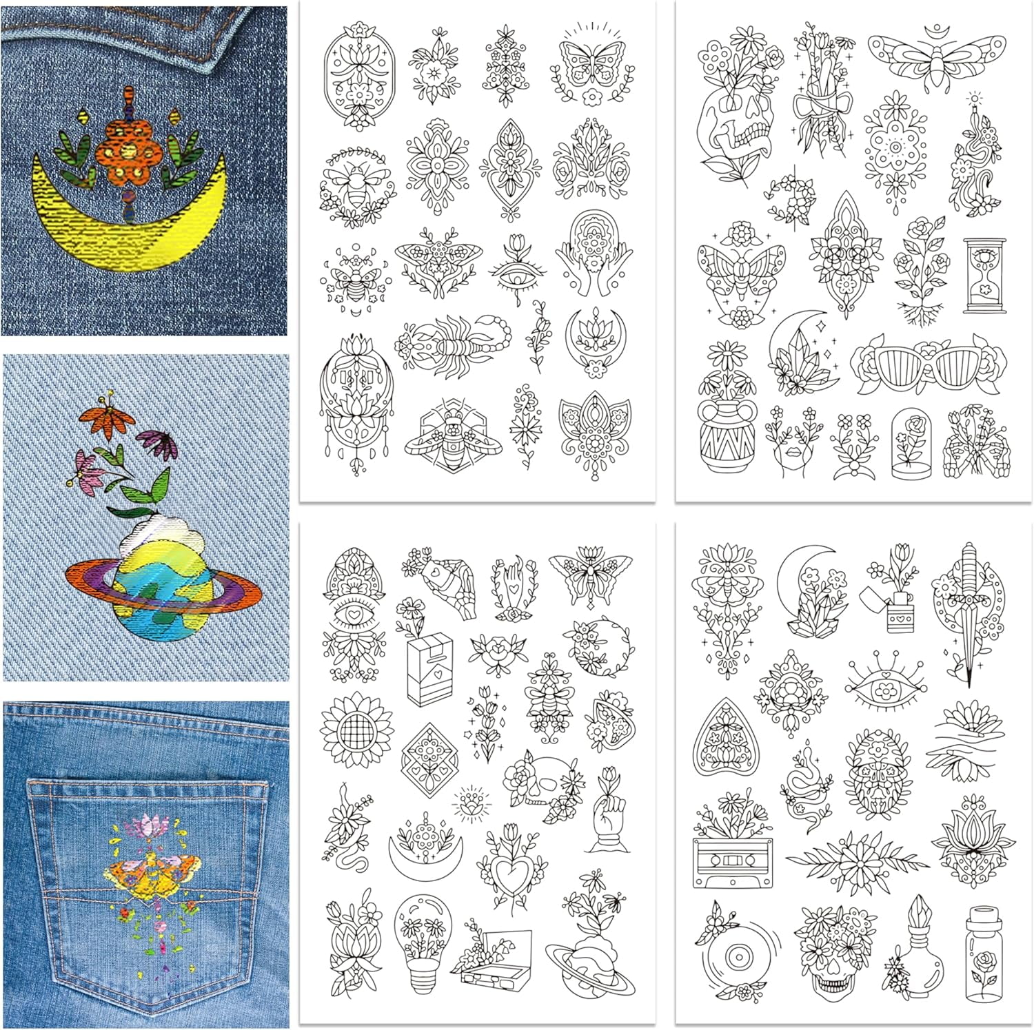 Embroid Effect Sticker 4Sheets Mysterious Flower Water Soluble Embroidery Hand Sewing ...