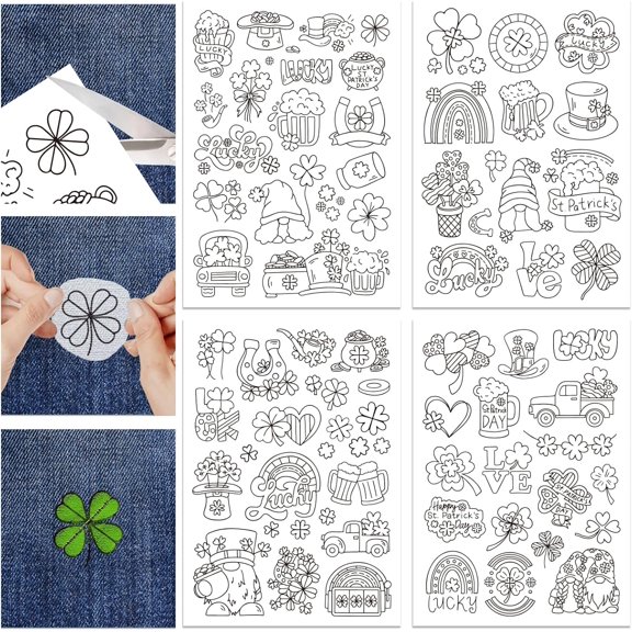 4Sheets St. Patrick's Day Soluble Hand Sewing Embroidery Stabilizers 30x21cm/sheet Self Adhesive Washable Stick and Stitch Embroidery Paper Practice Stabilizers for DIY