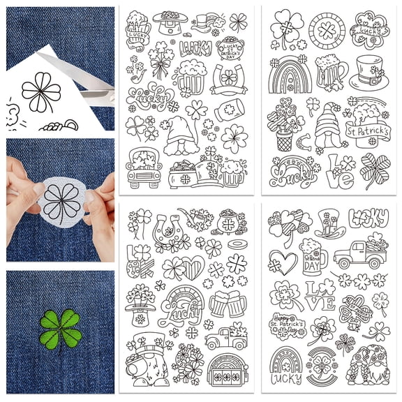 4Sheets St. Patrick's Day Soluble Hand Sewing Embroidery Stabilizers 30x21cm/sheet Self Adhesive Washable Stick and Stitch Embroidery Paper Practice Stabilizers