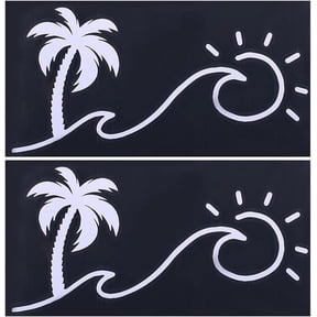 4Sheets Sunset Graphics & Decals Sun and Wave Decal Palm Trees Wall Decal Waterproof Reflective Coconut Tree with Sun Car Decorative Decals for Trucks Vans Walls Laptop White