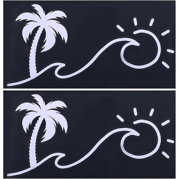 4Sheets Sunset Graphics & Decals Sun and Wave Decal Palm Trees Wall Decal Waterproof Reflective Coconut Tree with Sun Car Decorative Decals for Trucks Vans Walls Laptop White