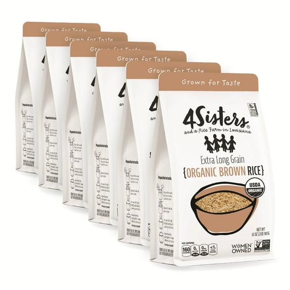 4Sisters Long Grain Organic Brown Rice, 32 oz (Pack of 6)