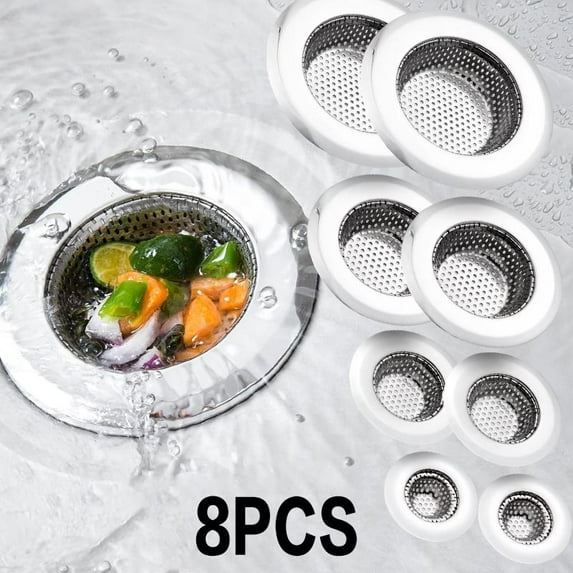 4Size Hair Catcher Shower Drain 8PCS Bathtub Drain Cover Sink Tub Drain Stopper Sink Strainer for Kitchen and Bathroom Hair Stopper for Bathtub Drain Cover Metal Stainless