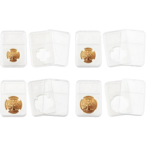 4Sizes Coin Slab Snap Display Holder 8pcs White Coin Cases for Collectors 24 29 34 38mm Coin Display Box Plastic Dollar Coin Holder with Clear Cases