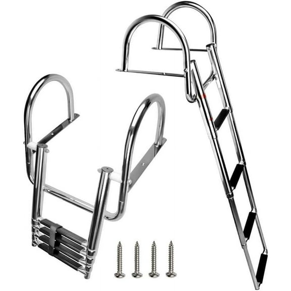 4Step Boat Ladder, 304 Stainless Steel Telescoping Folding Pontoon Boat Ladder Dock Swim Ladder for Marine Boat Yacht